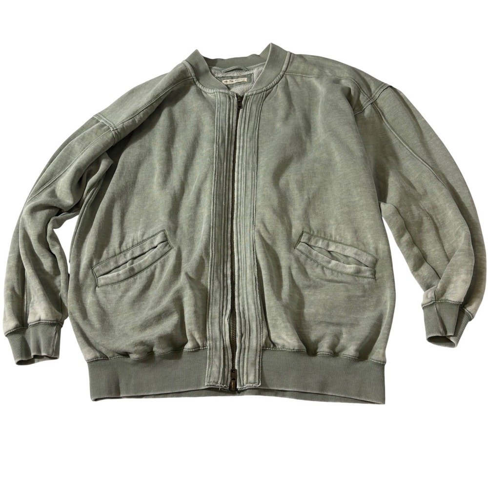 We The Free People Oversized Bomber Jacket Sage Green Full Zip Fleece Large